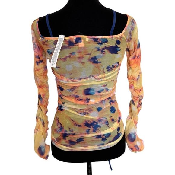 NEW TOPSHOP NORDSTROM Multicolor Printed Long Sleeve Ruched Top Size 4-6 - Picture 6 of 9